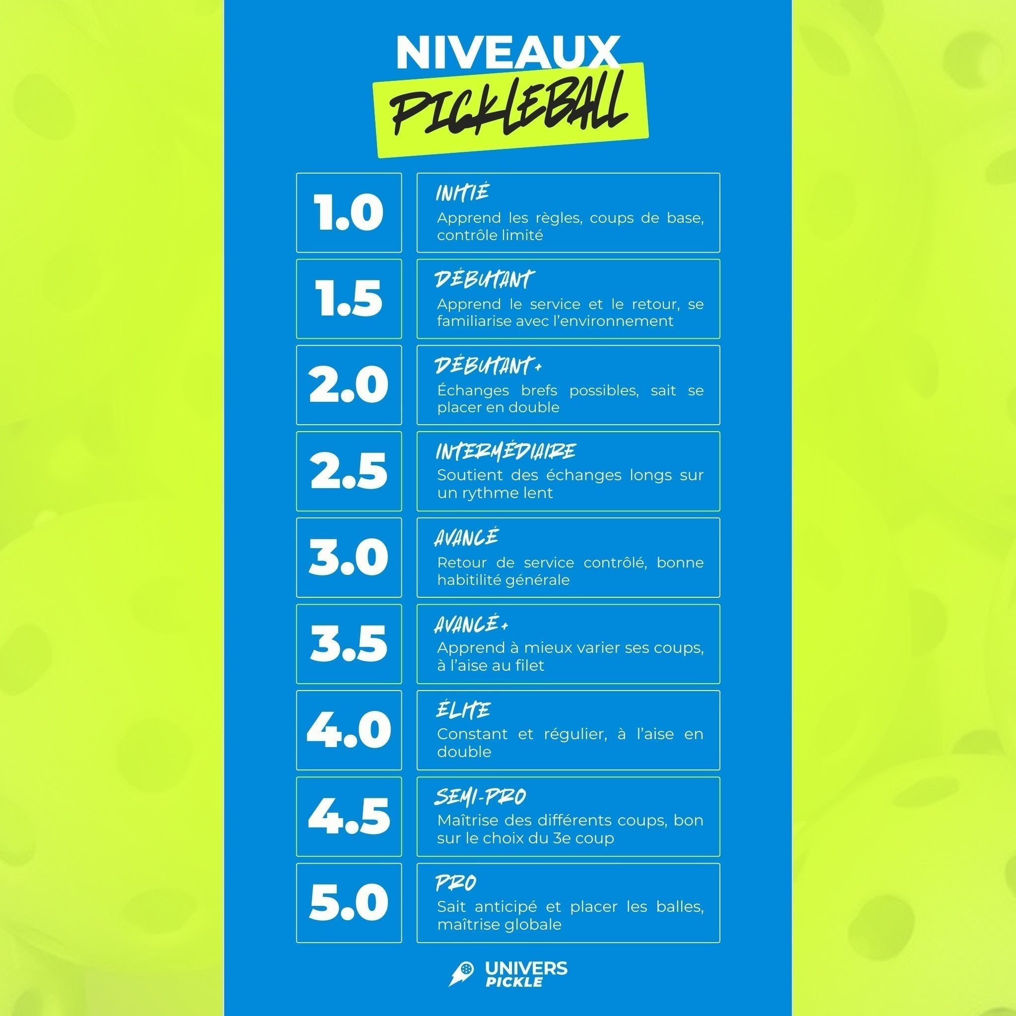 Échelle de niveaux en pickleball : comprendre son classement - Univers Pickle